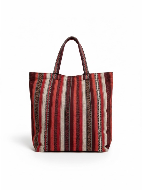 Altiplano Handbags - Altiplano Woven Striped Tote Bag Red Burgundy Boho Southwestern